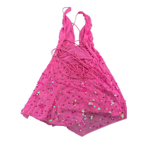 Oh Polly x Bratz Pink Luna Dress Size 4 Sequin Halter Backless Party MiniY2K - Picture 7 of 9